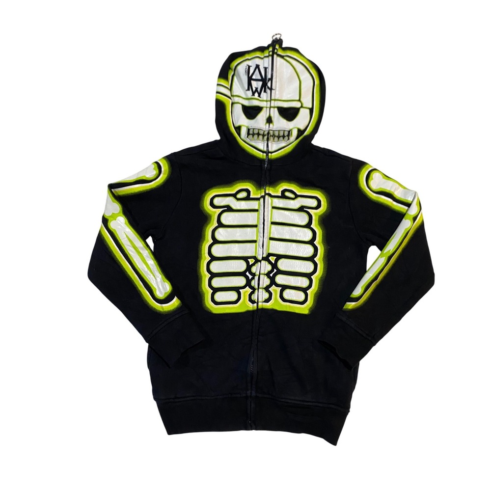 Tony Hawk Kids Skeleton Full Zip Mask Hoodie Black Lime Green EH53K026R Small